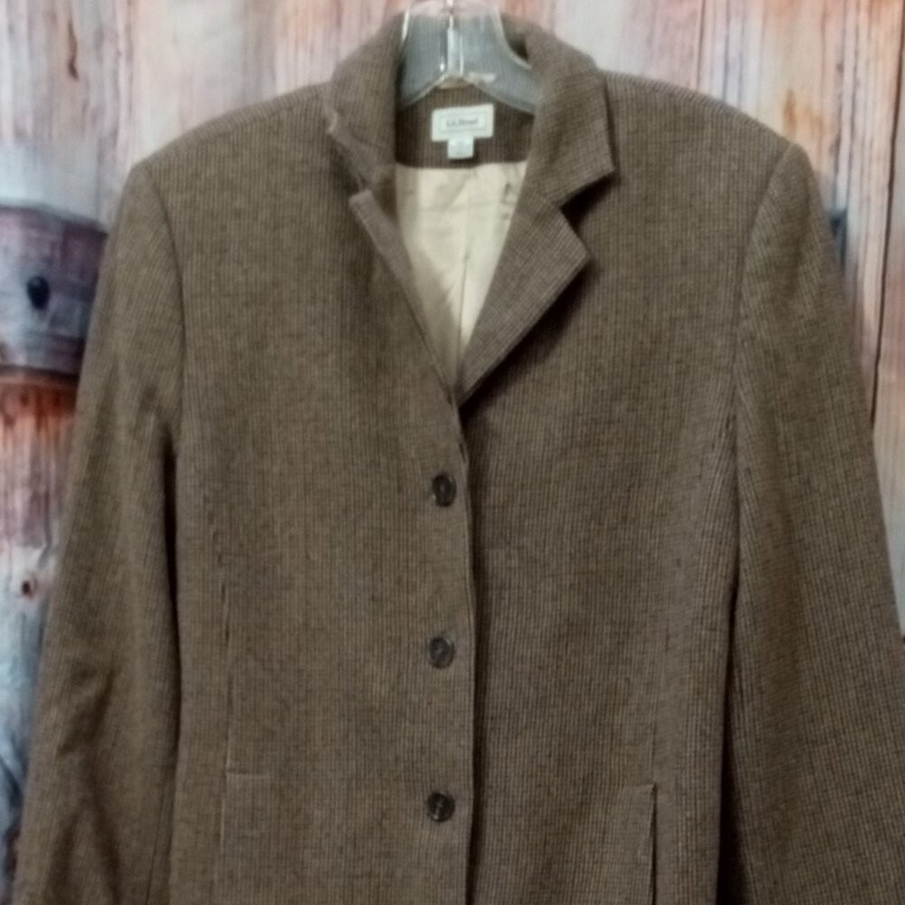 L.L.Bean Women's Wool Blend Tweed Blazer Jacket 12R Lined